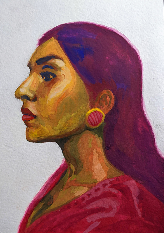 Red woman, traditional gouache